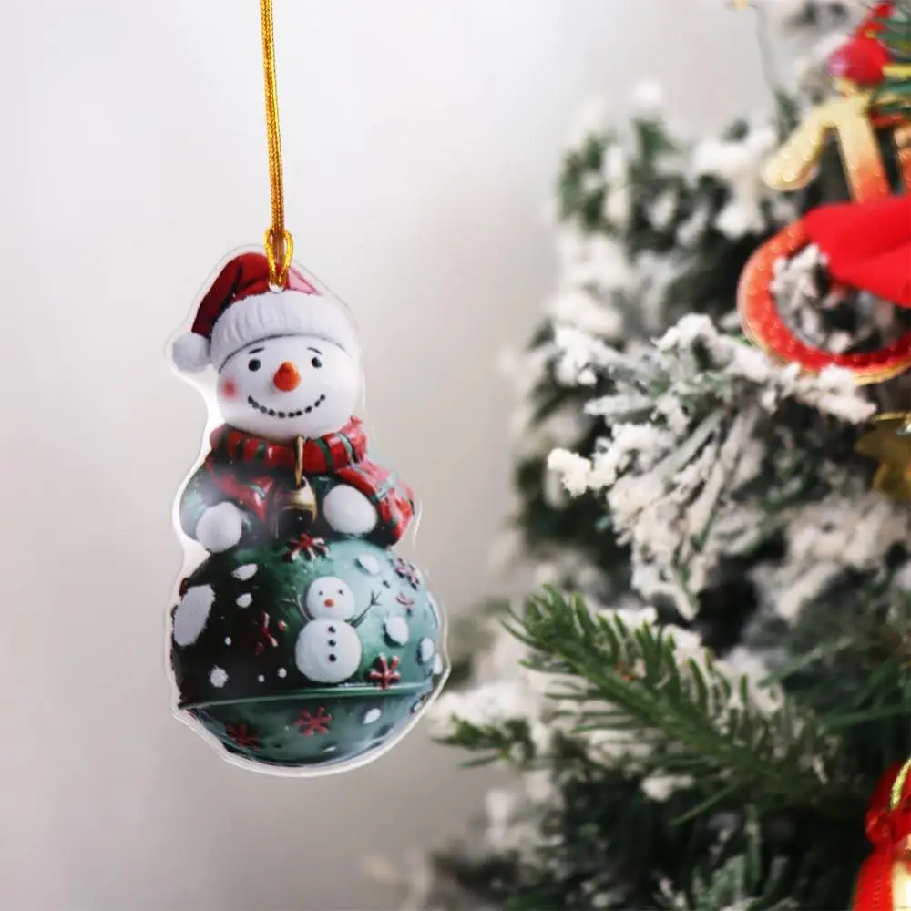2D Plane Christmas Tree Pendant Santa Claus/Snowman/Elk Acrylic Christmas Decoration Cartoon Painted Christmas Ornament Office