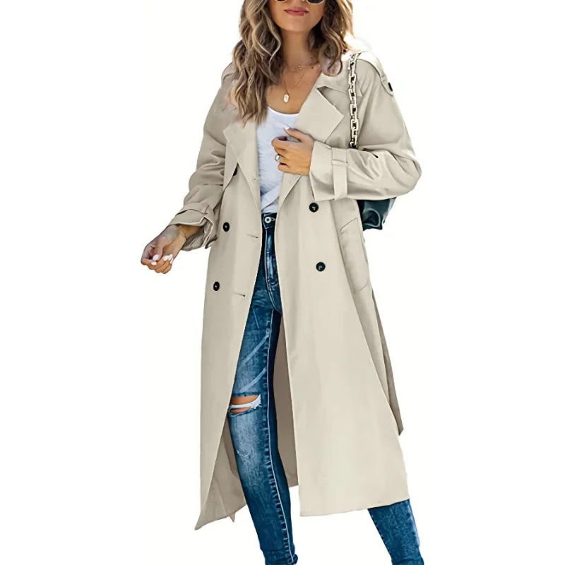 Khaki Long Women Trench Coat Autumn Winter Turn Down Collar Women Clothes Causal Full Sleeve Belt Trench trench coat for women