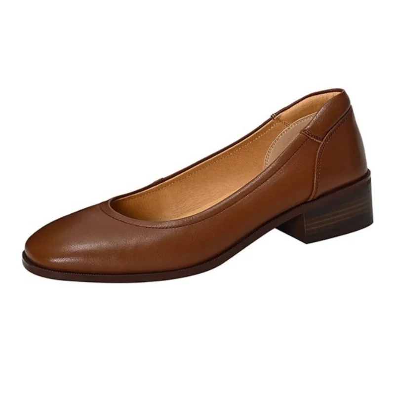 ﻿   Sepatu Wanita Model Terbaru Musim Semi Gugur 2025, Sepatu Hak Rendah, Model Kotak, Retro, Ringkas, Kasual, Lembut, Slip On