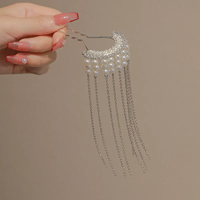 Супер бессмертная жемчужная кисточкаStepShake U-образная заколка для волос с имитацией этнического стиляMiaoСеребряная заколка в форме фена Скрученная заколка для волос в современном стиле