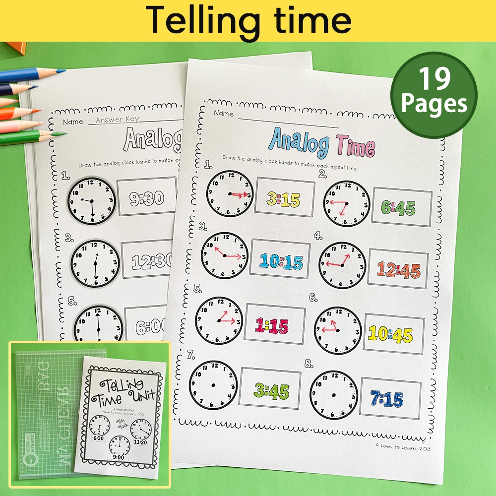 19 Pages Telling Time Kid Time Cognition Homework Learning Materials Writing Practice Worksheet learning toy