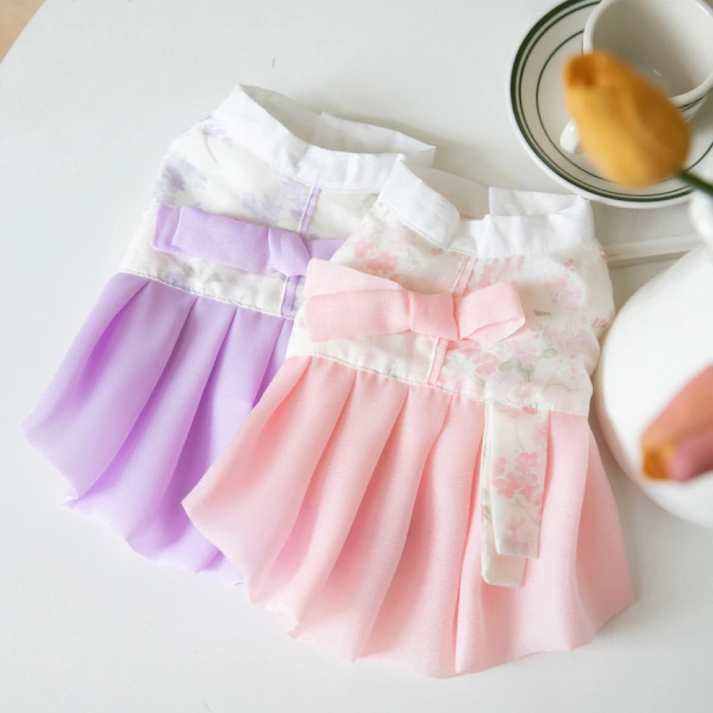 Novo Vestido Floral Estilo Chinês para Cães e Gatos, Roupa para Bichon, Teddy, Maltês, Vestido de Princesa para Animais de Estimação