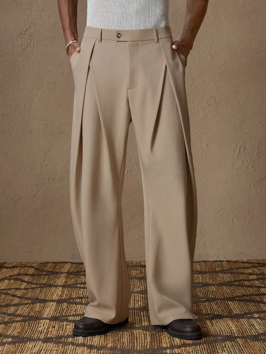 

Новые элегантные брюки в итальянском стиле Naples, однотонные, с пуговицами и складками, с высокой талией, для мужского костюма.