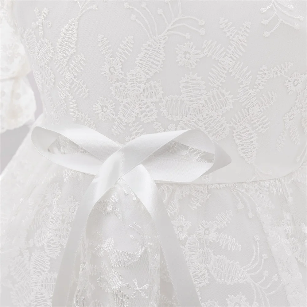 زي رضيع أبيض رقيق مع قوس ، فستان حفلة أميرة ، عيد ميلاد طفلة ، ثوب تعميد ، ملابس عيد ميلاد طفل صغير ، أزياء ، 2 *