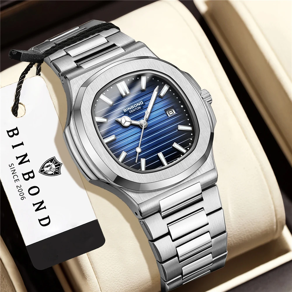 BINBOND New Swiss Dress Square Wrist Watches For Man High Quality Fashion Quartz Wristwatches Mens Automatic Watches Men Gifts L