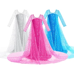 Children Elsa Cosplay Little Girls Princess Carnival Birthday Sequin Dress Kids Cinderella Performance Blue White Rose Red Dress