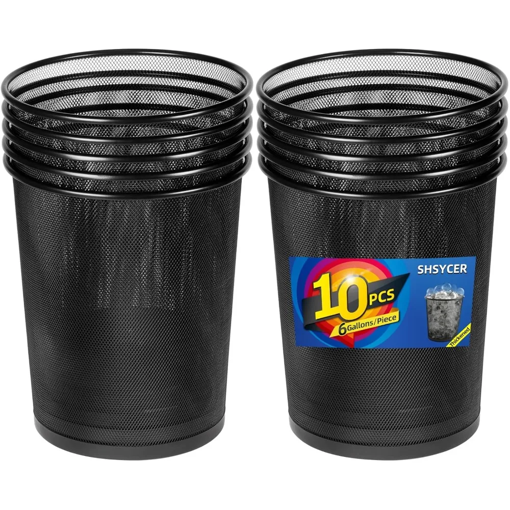 Black Mesh Trash Cans, 10-Pack 6 Gal Mesh Office Trash Can, Open Metal Wire Wastebaskets, Waste Basket Trash Can for Near Desk,R