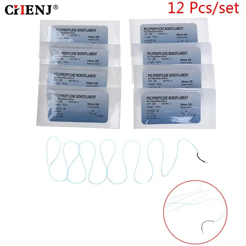 12pcs/set 75cm 2/0 3/0 Dental Surgical Needle Silk Medical Thread Suture Surgical Practice Kit