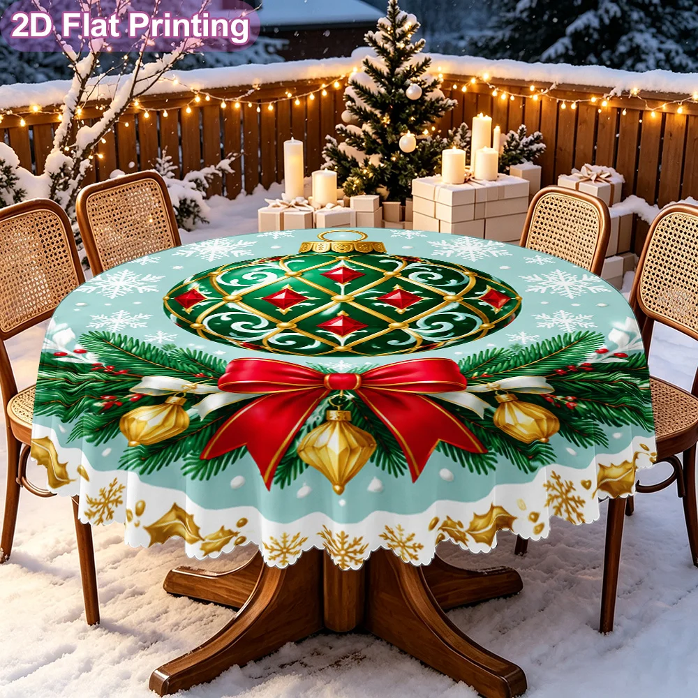 1 round tablecloth with garland pattern and decoration - soft tablecloth for weddings, winter parties, Christmas
