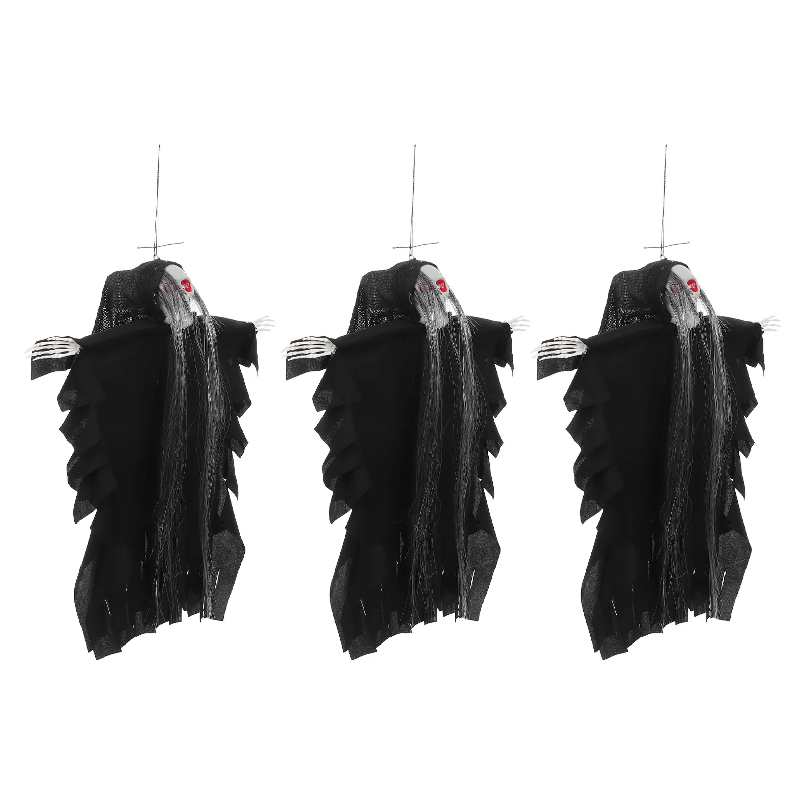 

3Pcs Sound Activated Glowing Skull Ghost Halloween Hanging Decoration Long Hair Haunted House Yard Decor