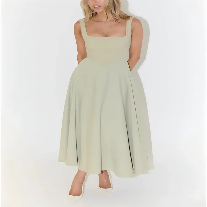 Элегантное платье миди с квадратным вырезом для женщин