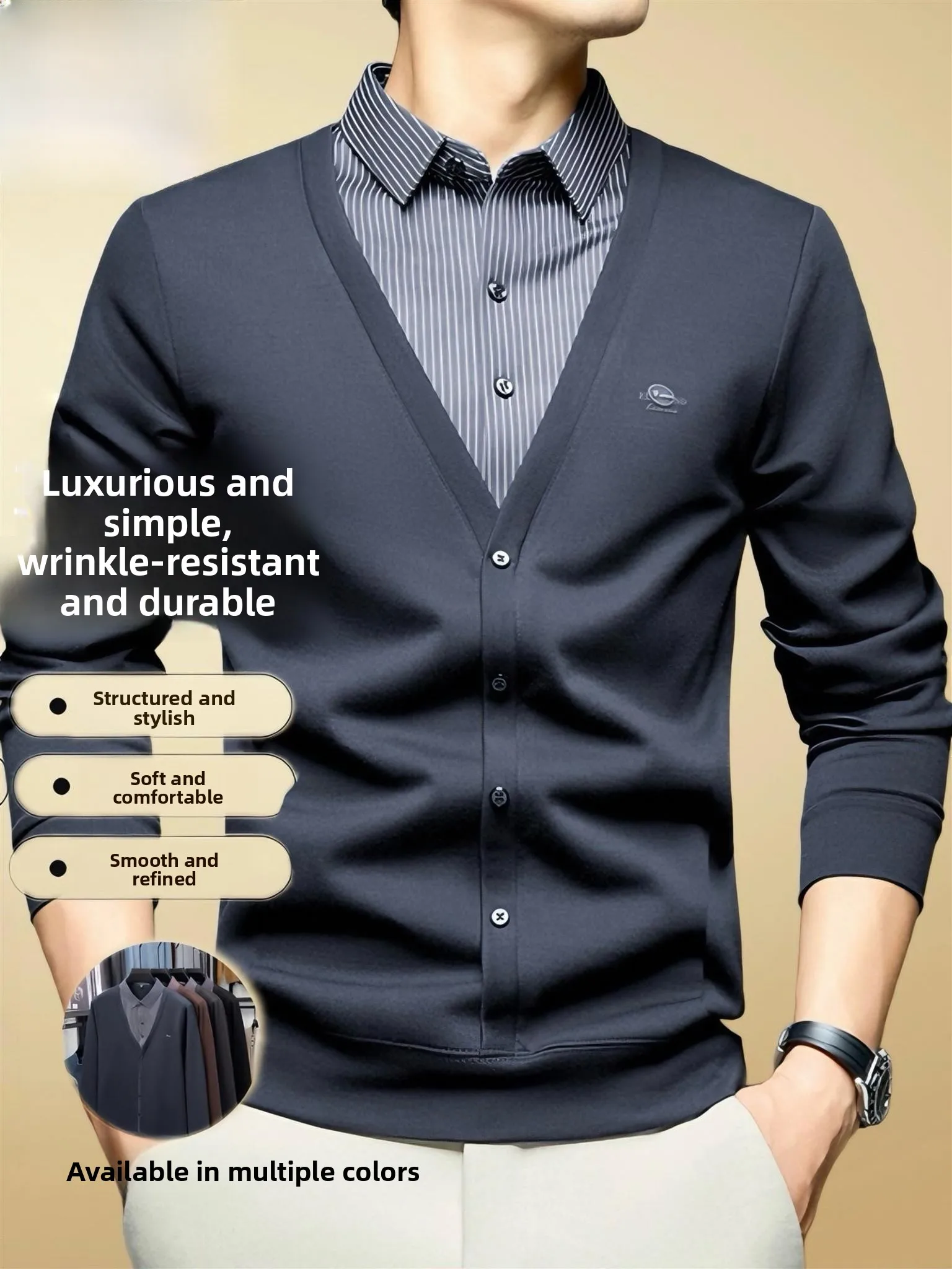 

Мужская трикотажная рубашка Pierre Cardin с V-образным вырезом, повседневная, деловая, роскошная, мягкая, с цветочным узором, с длинным рукавом, хлопковая