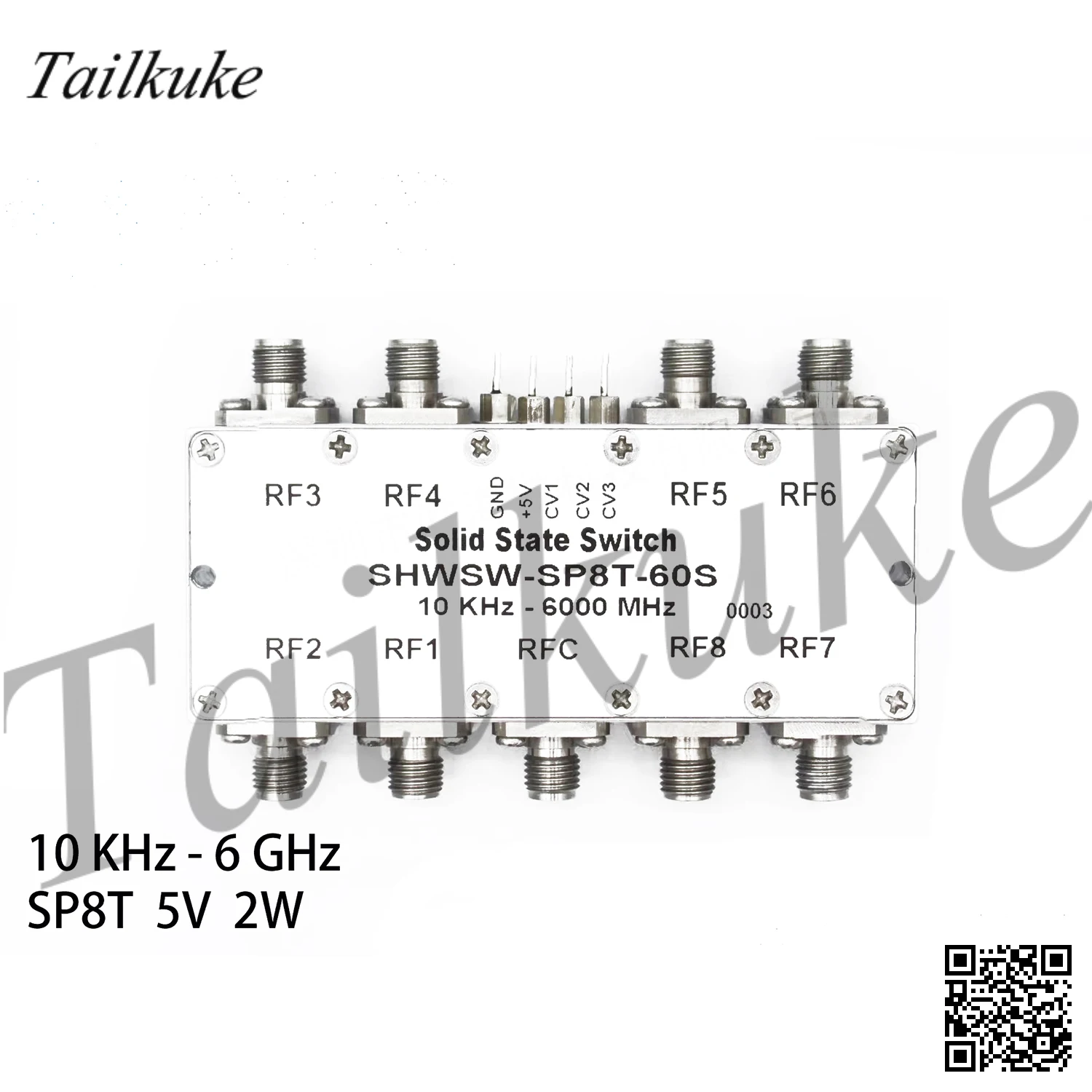 

SHWSW-SP8T-60S 10KHz-6GHz SP8T 5V 2W Single-pole Eight-throw PIN Solid-state Switch