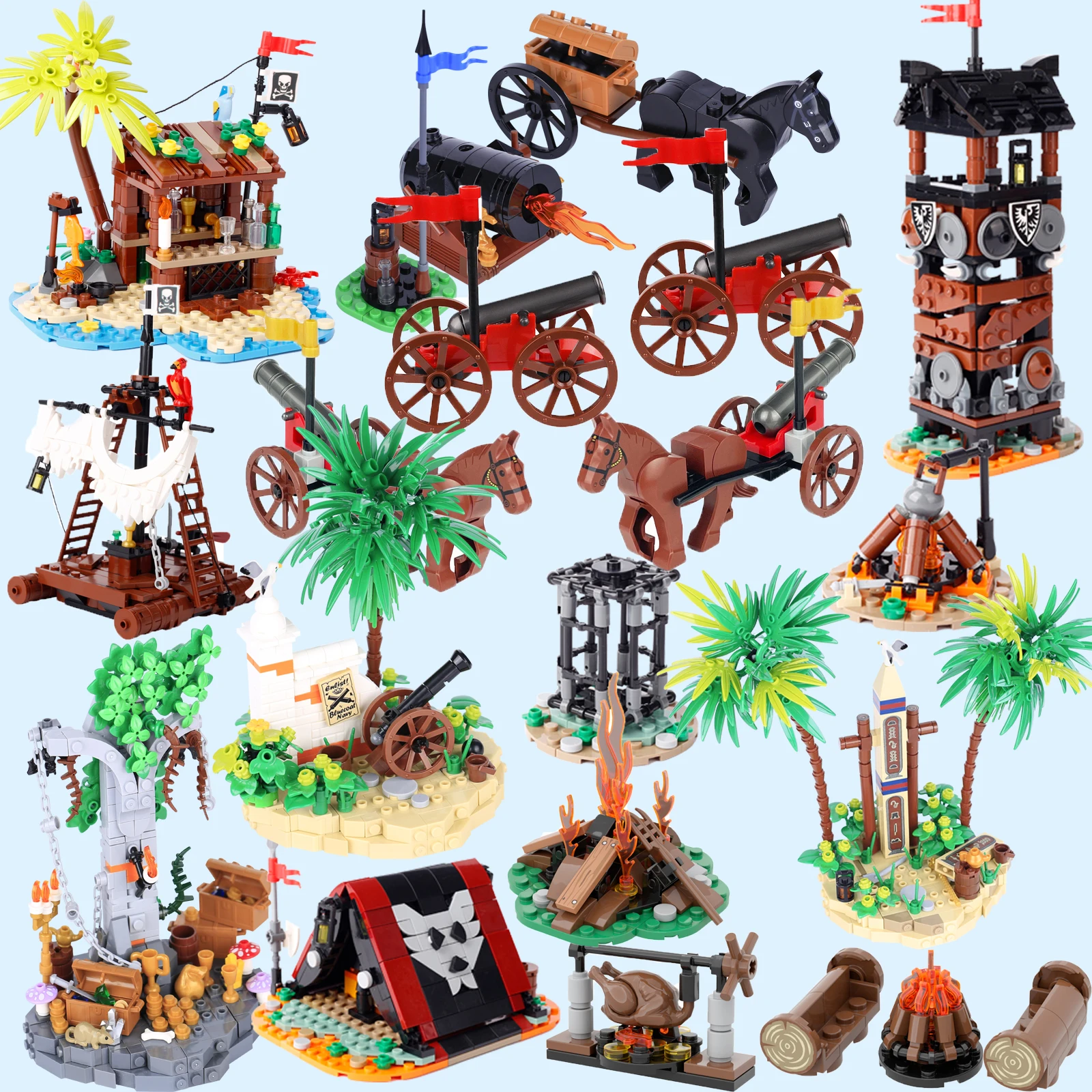 

MOC Medieval Town Scene Building Blocks European Castle Street View Water Wall judgment seat Notice Board Bridge Road Sign Brick