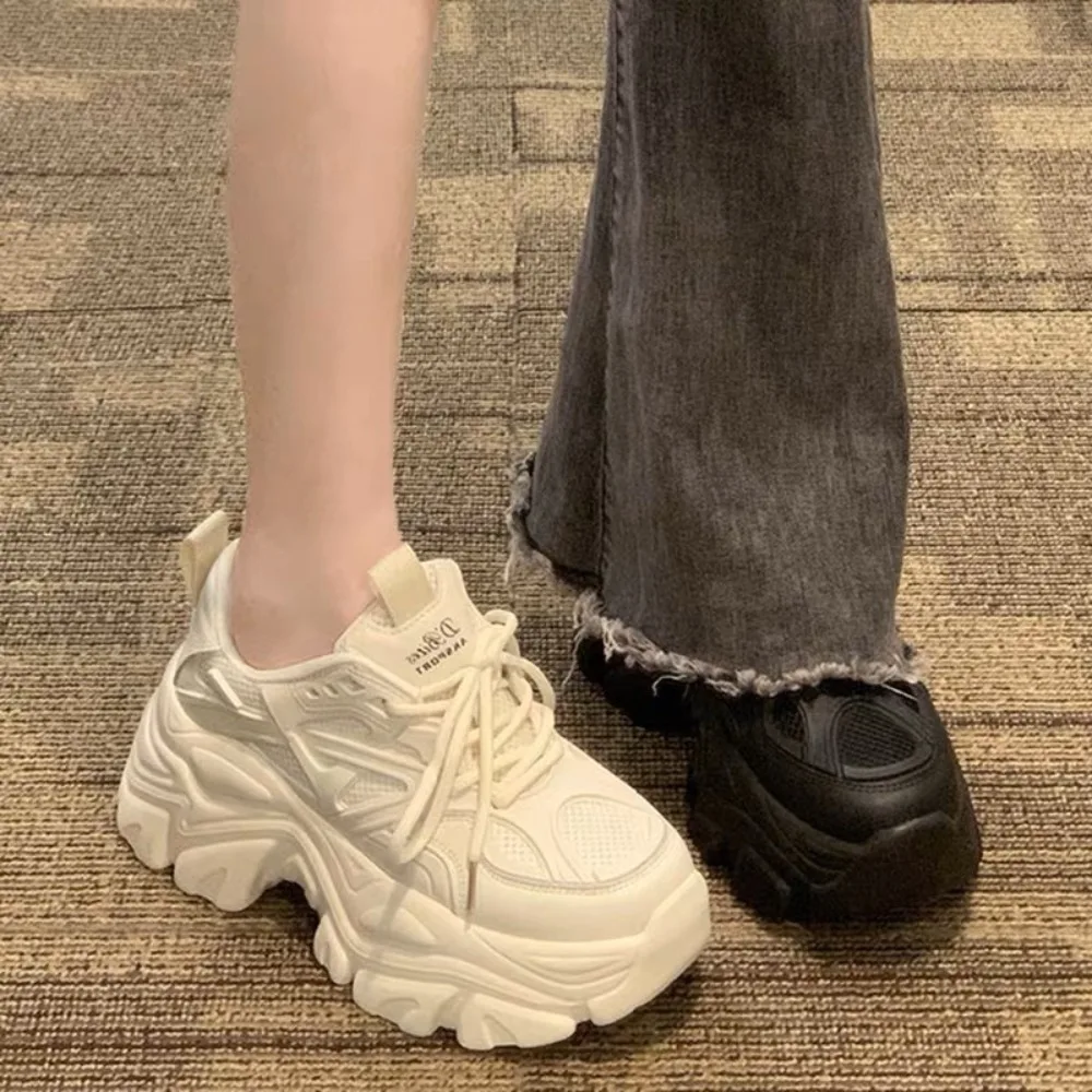 

New Summer Black Women New Fashion Platform Sport Designer Shoes Women Casual Chunky Sneakers Women Mesh Leather Platform Shoes