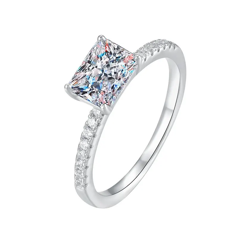 Women's 1Ct Moissanite Ring Four-Claw Emerald Cut Rectangular Cut Comfortable Wear PT950 Platinum Jewelry
