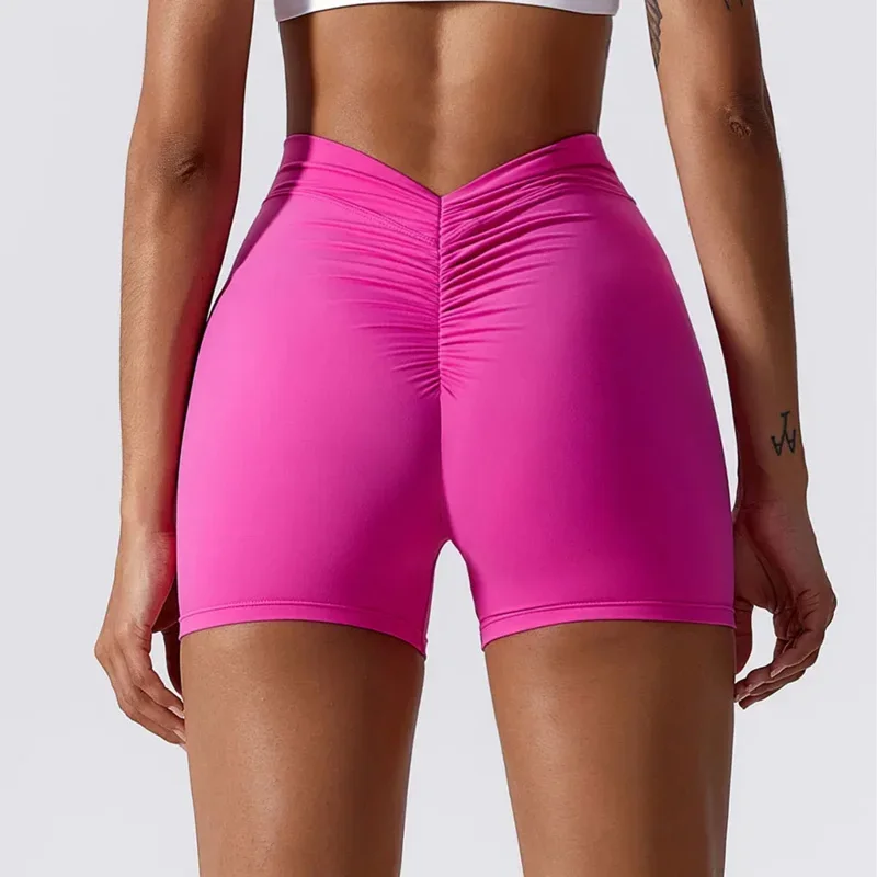 V Back Yoga Shorts For Women Workout Gym Push Up Shorts Scrunch Butt Sport Short Fitness Tights Cycling Shorts Activewear