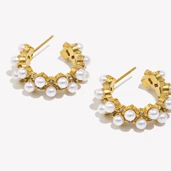 E.B.belle Design Elegant Pearl Crystal Setted Hoop Earrings For Ladies Wedding Bride Luxury Accessories