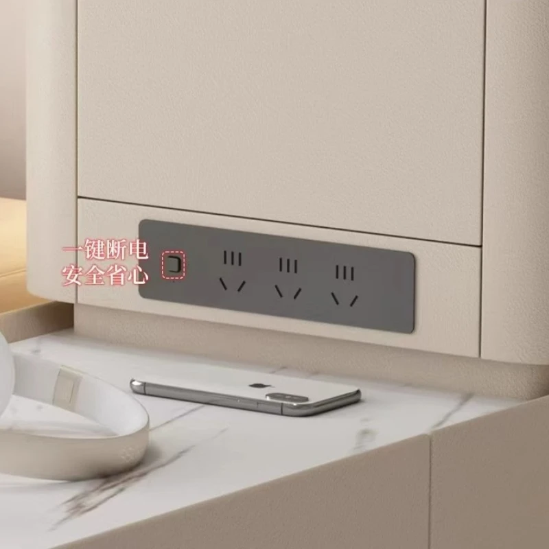 Living Room Multifunctional Side Cabinet Small Coffee Table Side Open Drawer Storage Locker Leather Rock Countertop With Lights