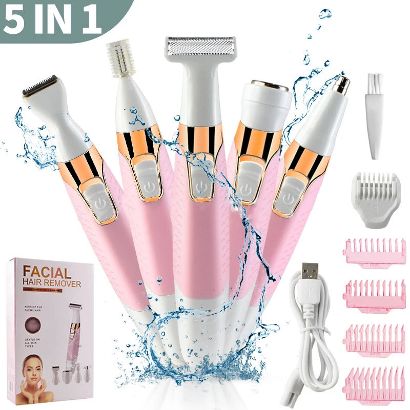 

5 in 1 Electric Hair Remover Rechargeable women Shaver Nose Hair Trimmer Eyebrow Shaper Leg Armpit Bikini Trimmer Women Epilator