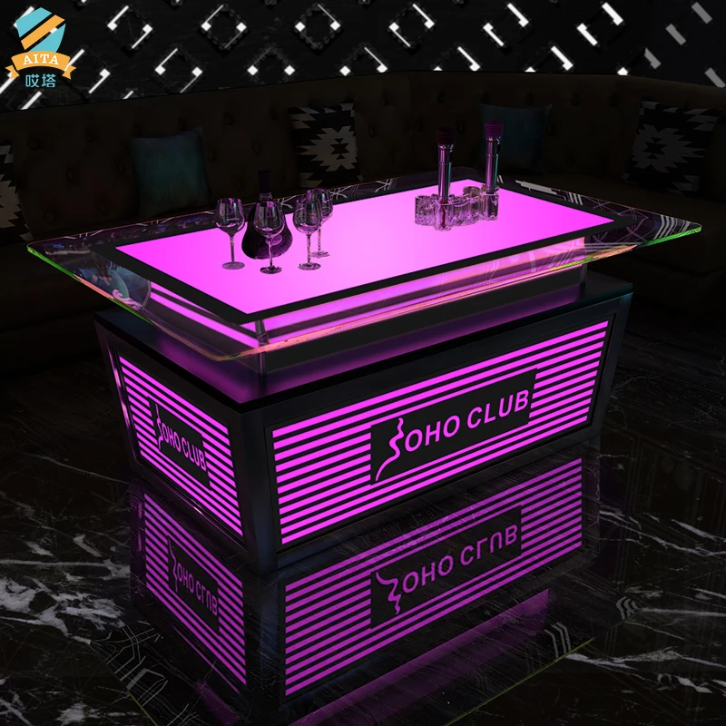*bar Table Restaurant Dining Table Set bar Bar-style with LED Light Strips
