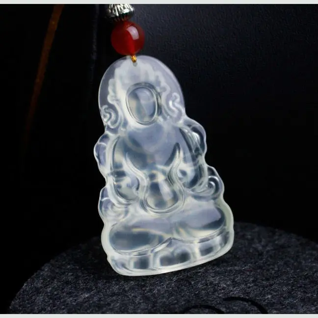 Natural Agate Ice White Jade Pith Guanyin Bodhisattva Pendant Men's Simple and Versatile Pendant Jewelry