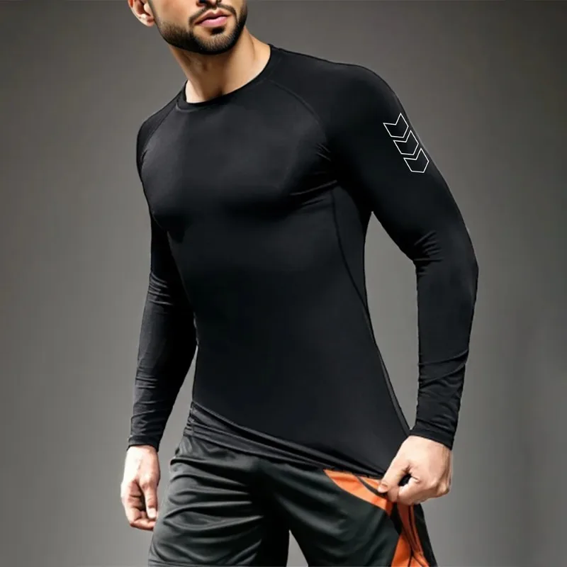 Men Compression Long Sleeve Shirt Black Fitness T-shirt Male Running  Fitness Workout Jogging Sport Tops Male Gym Top