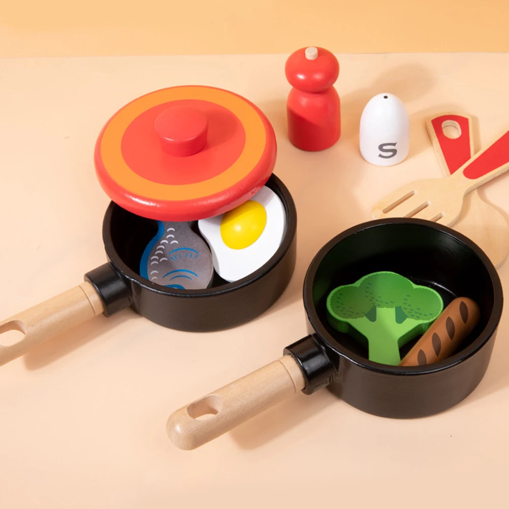 

Wooden Pot Set Kids Kitchen Accessories Toy Toddler Childrens Pretend Play Toys Utensils