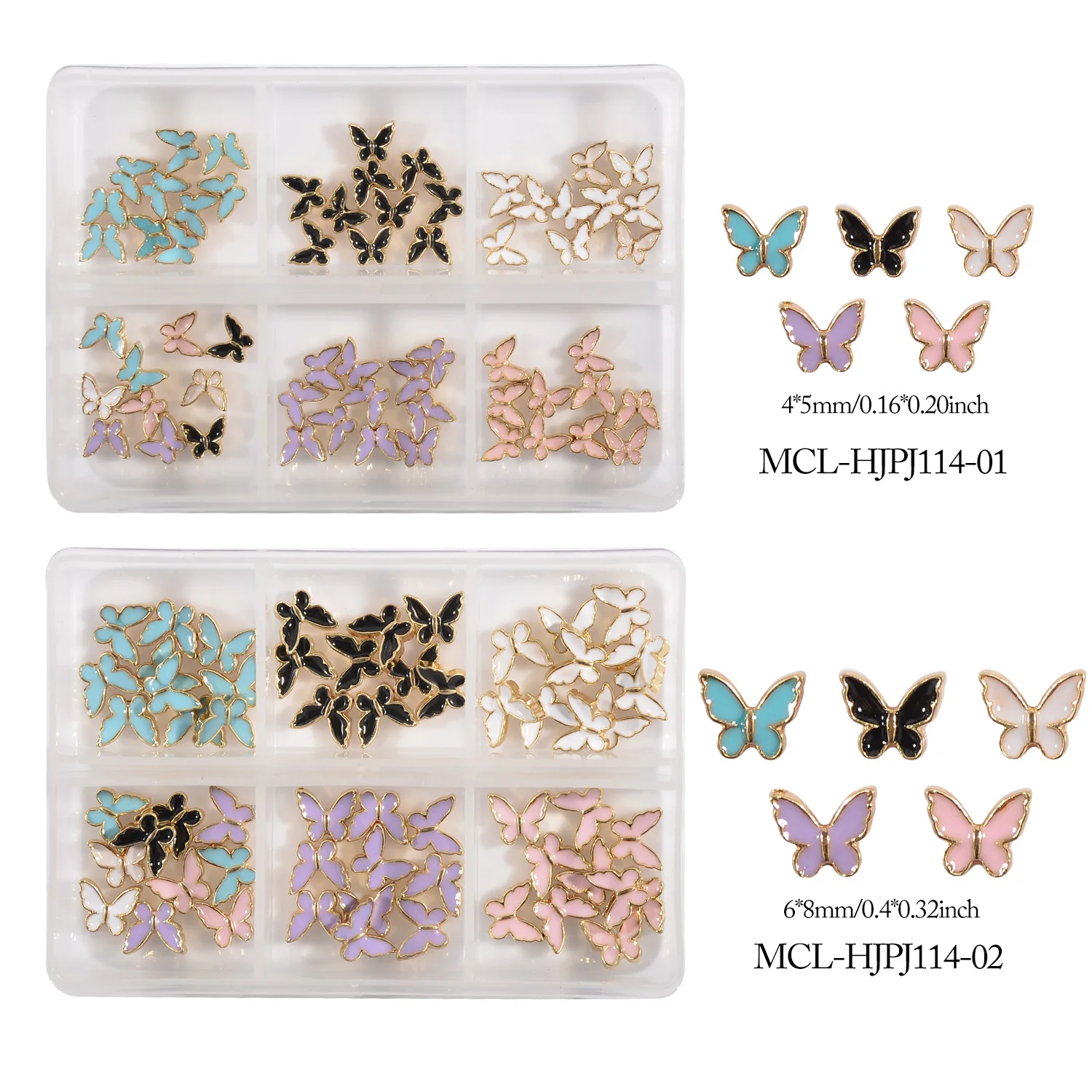 Colorful and Irregular Mini Butterfly Nail Decorations in Alloy Oil Droplets Rhinestones Set of 60pcs