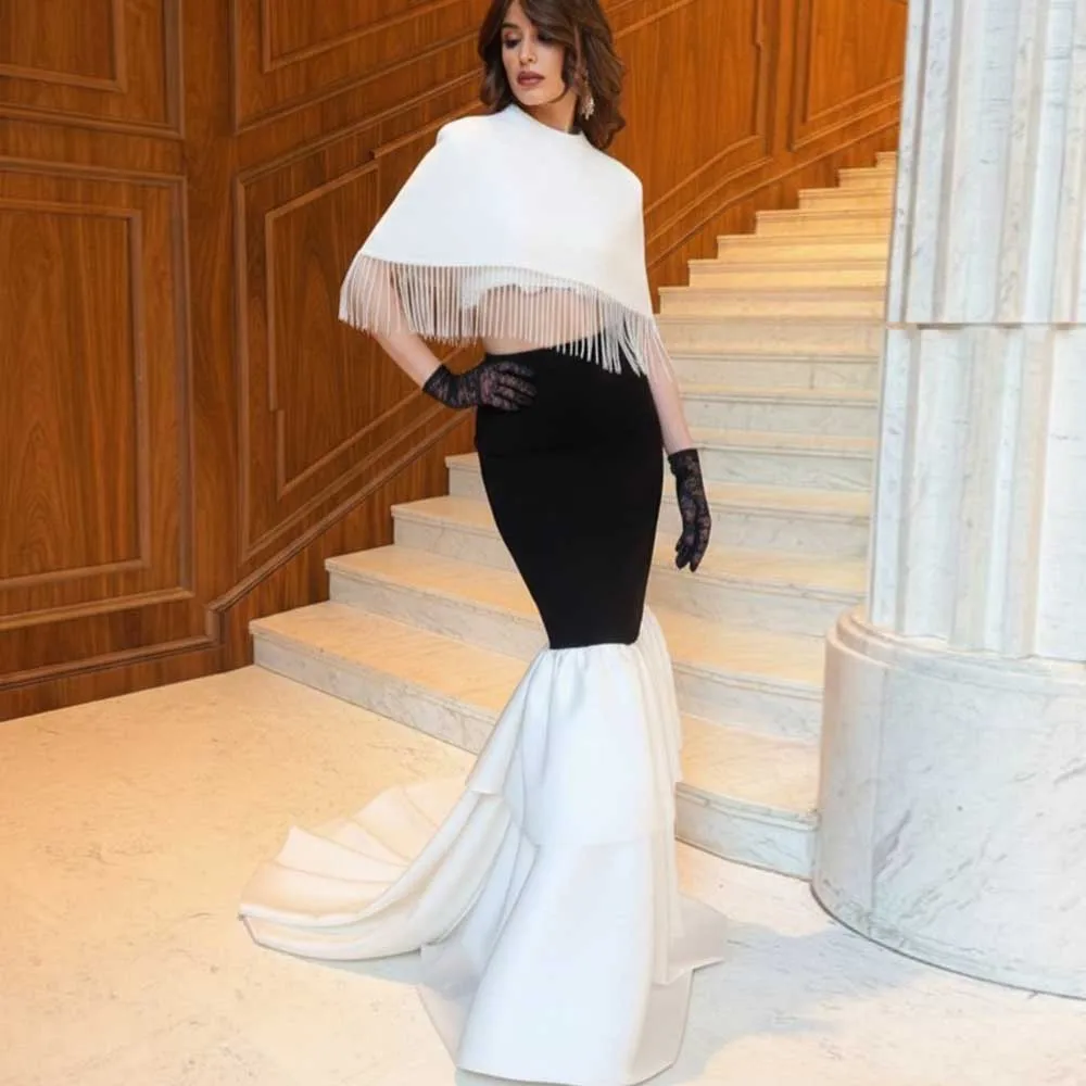 

Элегантная черно-белая юбка-русалка 2026 Couture, 2 цвета, многоярусная, для вечерних мероприятий, с высокой талией, со шлейфом, женская макси-юбка