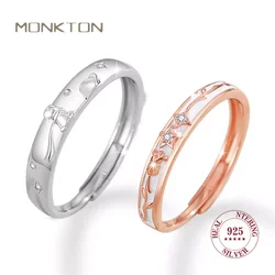 Monkton 925 Sterling Silver Little Prince and Rose Couple Ring for Women and Men Fashion Zircon Ring Star Pair  Wedding Ring