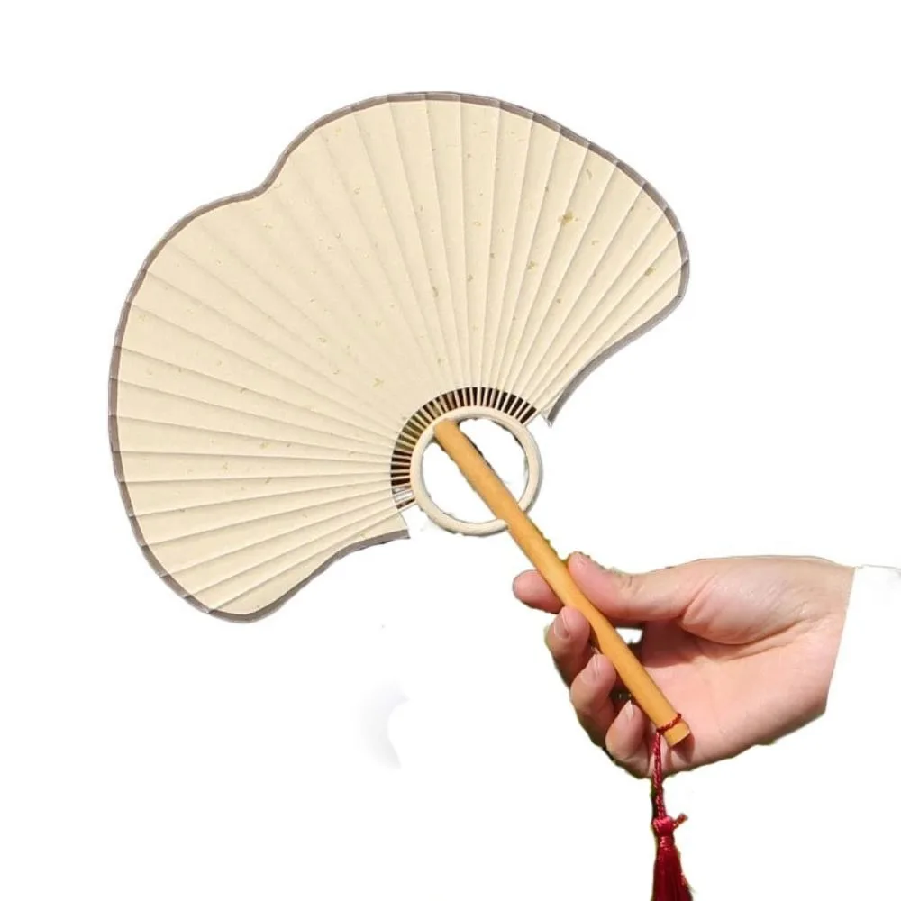

Cheongsam Dance Props Double-sided Ginkgo Round Fan Exquisite Portable Rice Paper Fan Vintage Chinese Round Fan Summer Decor