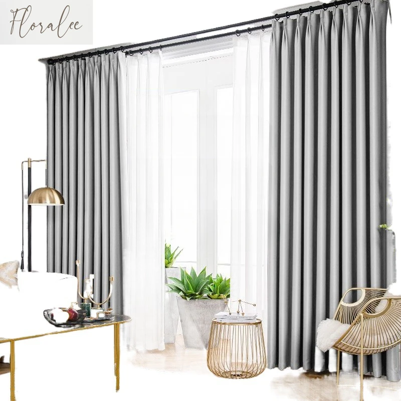 Custom Size Grey Reduce Noise Curtains for Living Dining Room Bedroom Thickened Blackout Window Decor Elegant Thick Fabric Door