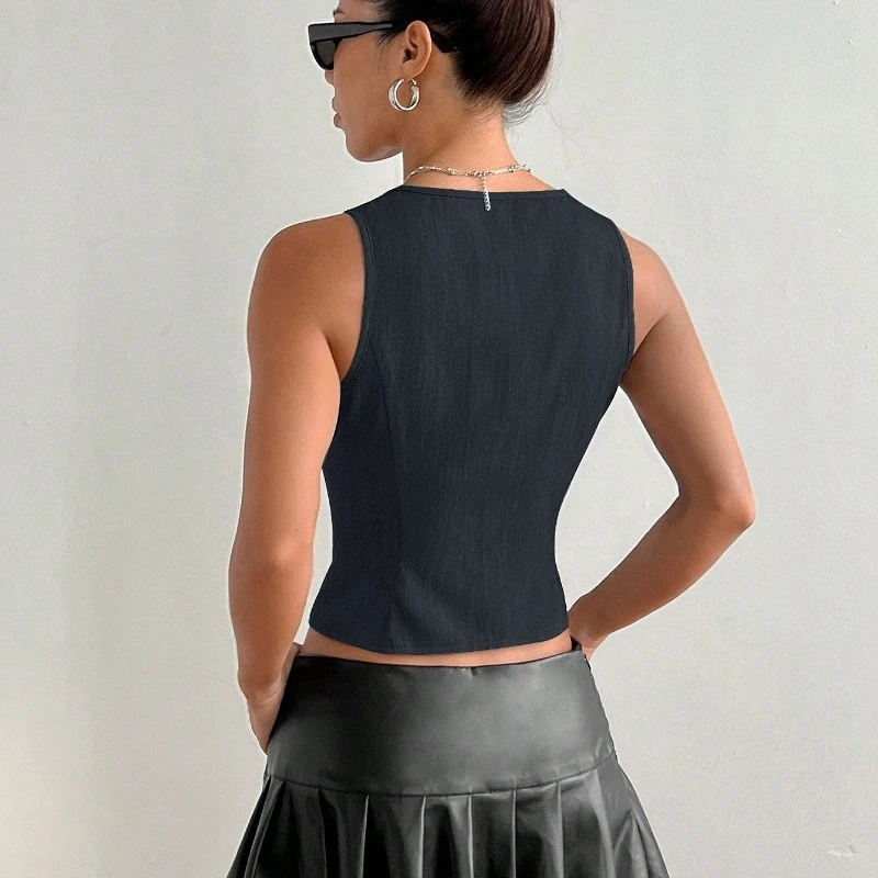 Autumn New Product V-neck Vest with Drawstring Women's Slimming Look Sleeveless Short Top Suitable Commuting Going Gatherings