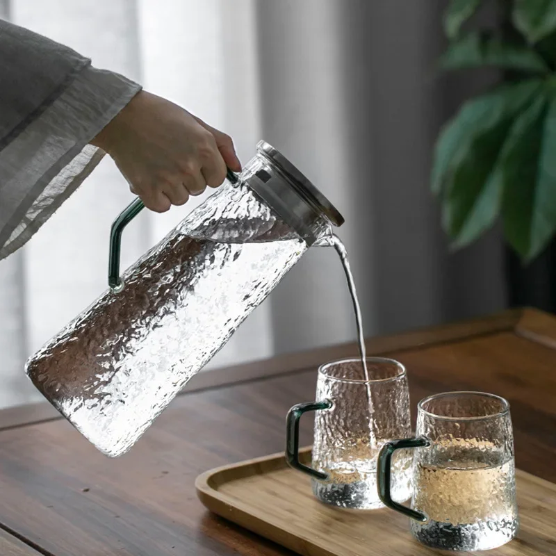 Drinkware Cold Beverage Dispensing Jug Lemonade Container Juice Cup Heat Resistant Glass Kettle Glass Water Jug With Lid Teapot
