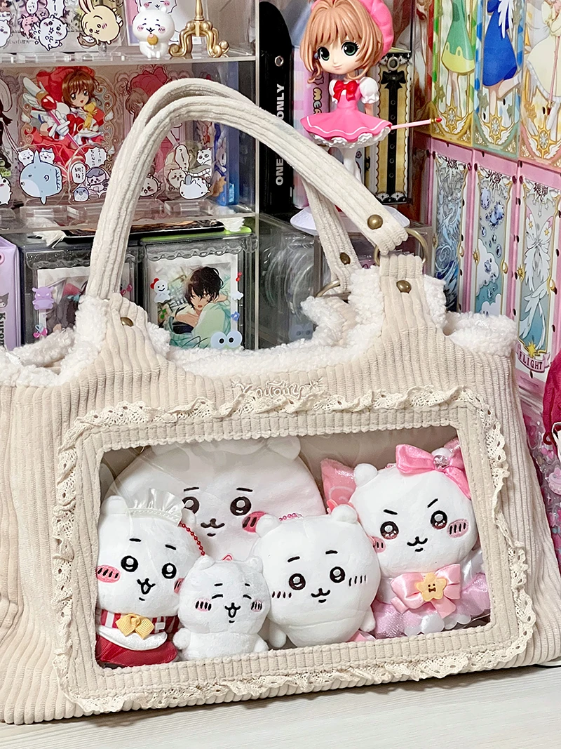 Japanese Two-dimensional Comic Exhibition Women's Ltabag Baby Bag Original Corduroy Satin Lace Ribbon Daily Shoulder Bag Female