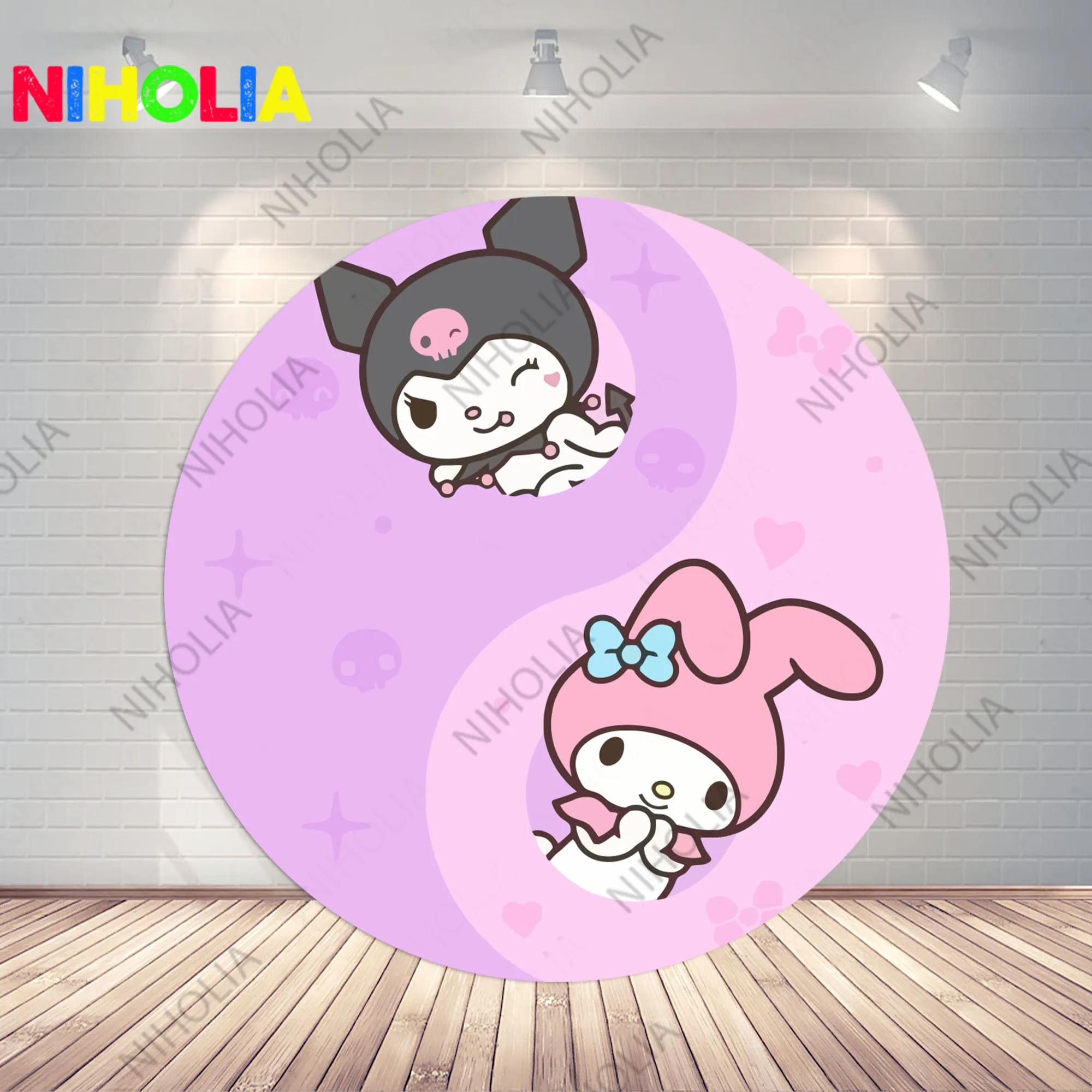 Kuromi Round Photo Background Kids Birthday Party Circle Cover Cartoon Photography Background Round Photo Booth Prop