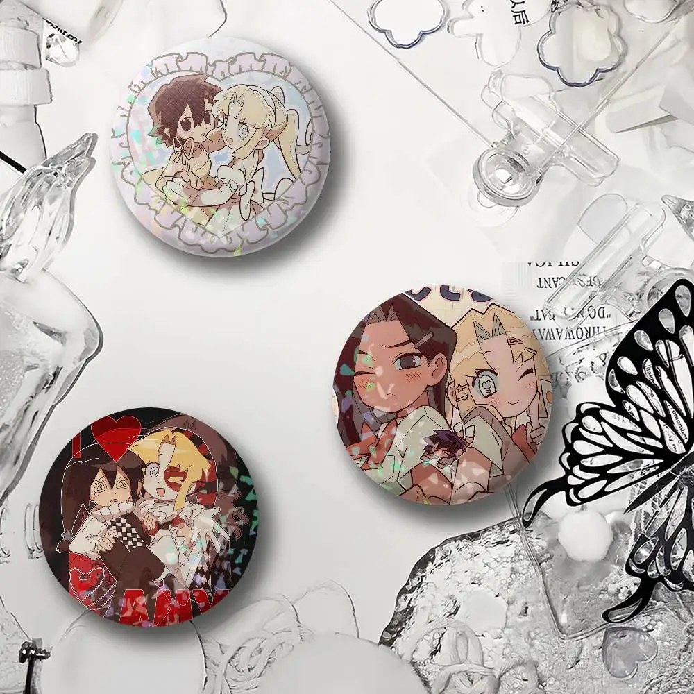 Manga I Love A-Amy-S Laser Badge Round Exquisite Brooches Creative Pins for Clothes Hat Accessories