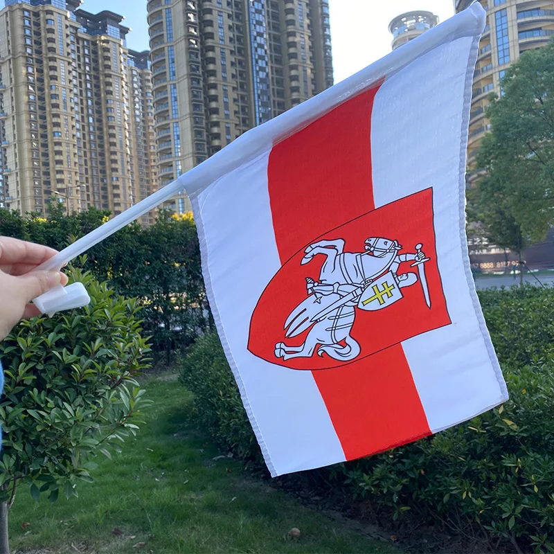 aerlxembrae NEW 30x45cm 12x18inch belarus White Knight Pagonya Flag For Car Windows Custom Belarus car Flags
