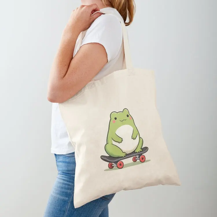 

Modern Trendy Skateboarding Frog Cute Froggy on a Skateboard Tote Bag Cloth bag hand bag ladies shopping bags foldable