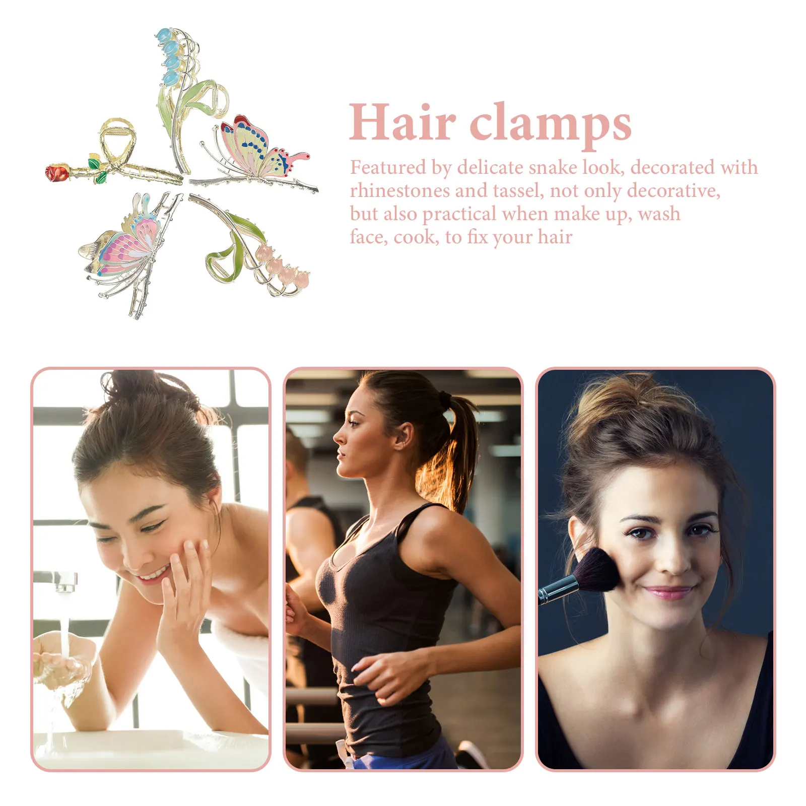 

5pcs Claw Hair Accessories Vintage Alloy Butterfly Flower Metal Clips For Women Styling Clamps Durable Party Prom Festival Use