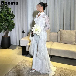 Booma Saudi Arabic Mermaid Wedding Party Dresses Long Sleeves Lace Brides Evening Dress Floor Length Party Prom Gowns Dubai