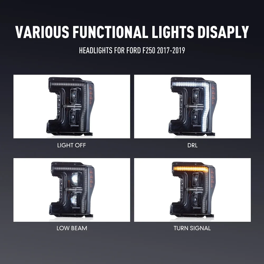 Sepasang Lampu Depan Mobil LED Untuk FORD F250 Lampu Depan 2017-2019 Lampu Depan Depan DRL Lampu Sein Plug and Play