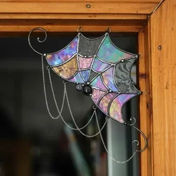 Halloween Spider Web Decoration with Colorful Acrylic Hanging Spiders Door Frame Decoration Spooky Door Trim Fake Spiders