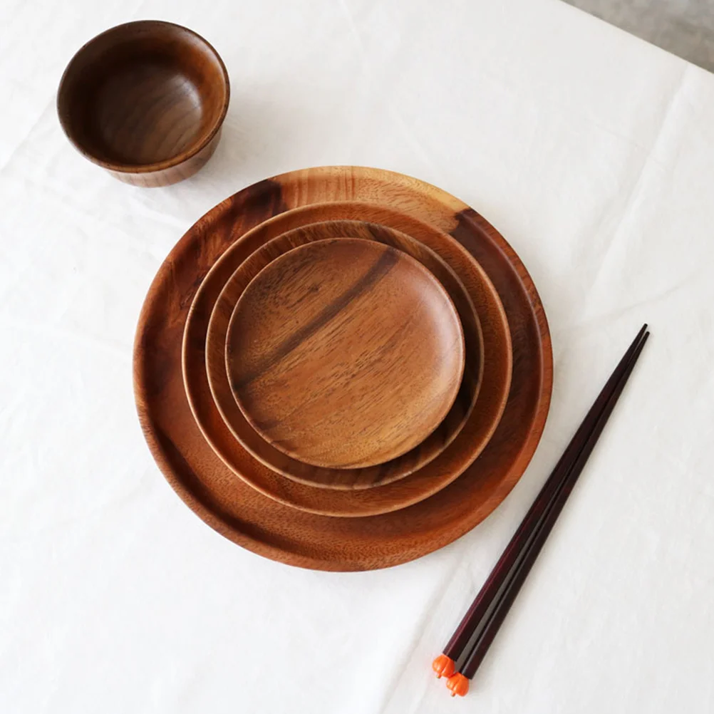 

Natural Wooden Round Fruit Plate 12Cm Unique Texture Food Serving Tray Dessert Snack Saucer Bread Tray Home Decor