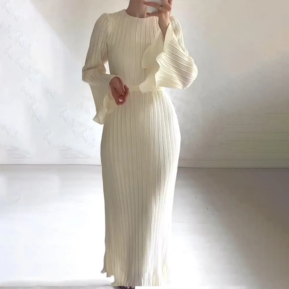 Solid Long Dress Women Abaya Horn Sleeve Solid Big Swing Turkey Dubai Dresses Kimono Hijab Robe Kaftan Eid Ramadan Islam Clothes