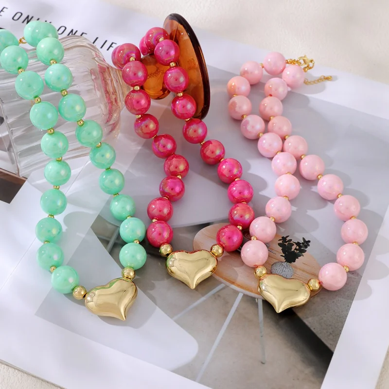 French Sweet Wind Colorful Beaded Love Necklace