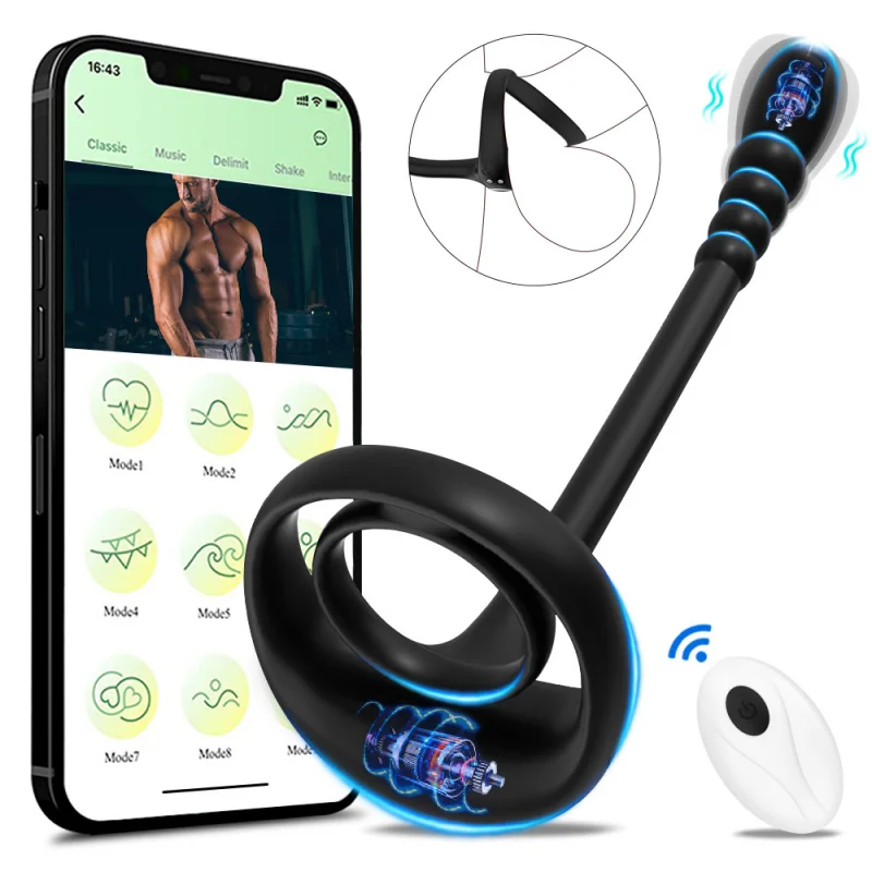 APP cincin Penis jarak jauh vibrator Plug Anal untuk pria cincin kemaluan penundaan olahraga pemijat Stimulator prostat mainan seks dewasa untuk pria