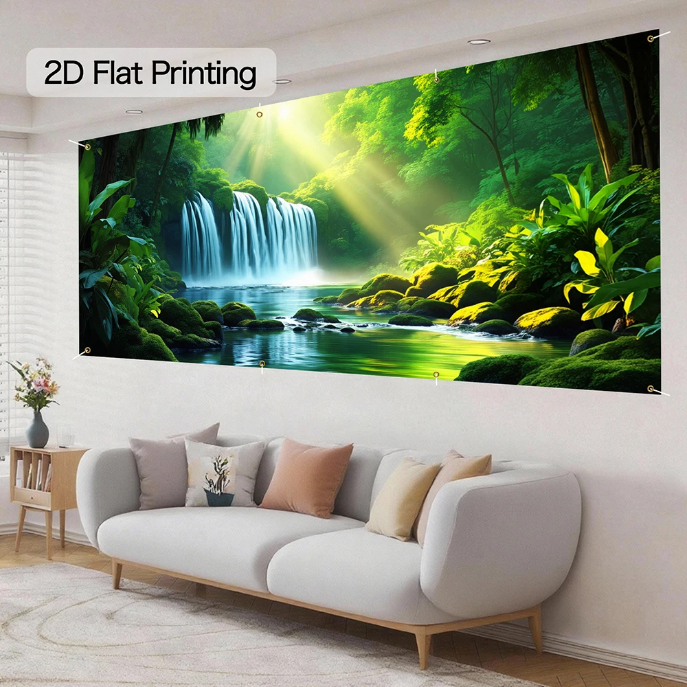 1pc Mountain Waterfall Cave Garage Door Banner 13x6FT Nature Scene with Waterfall Backdrop Outdoor Garage Decor for Parties Home