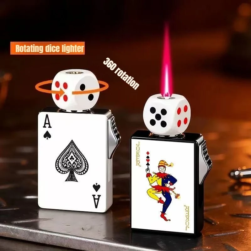 2026 Rotating Dice Mahjong Stereoscopic Design Windproof Red Flame Butane Gas Lighter Pull down Ignition Outdoor Fun Lighters view 3